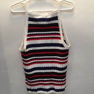 Red, White, Black, and Blue Striped Tank-top